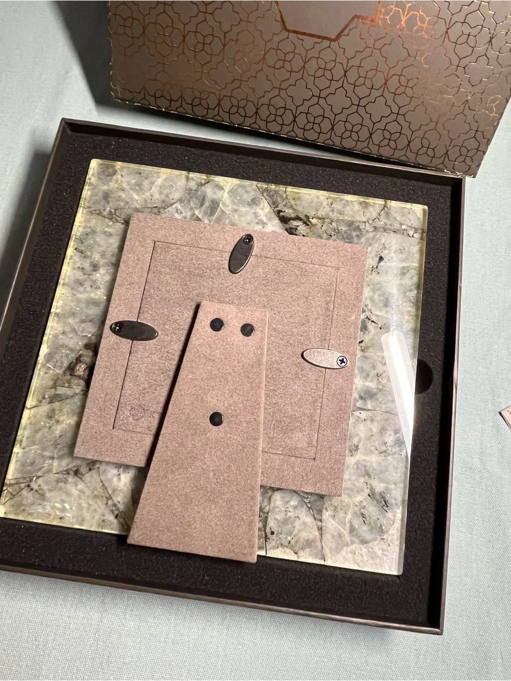 RARE Kendra Scott square stone labradorite picture frame 4x4” gunmetal